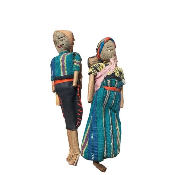 Two Handmade Folk Peruvian Dolls Mom Dad and Baby Vintage Fabric - Picture 13 of 15